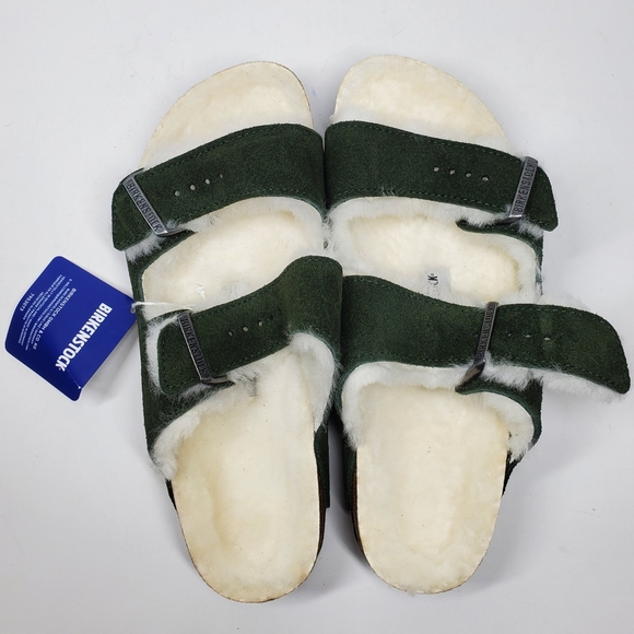 New Birkenstock Arizona Mountain Green Shearling Sandals - Picture 3 of 7